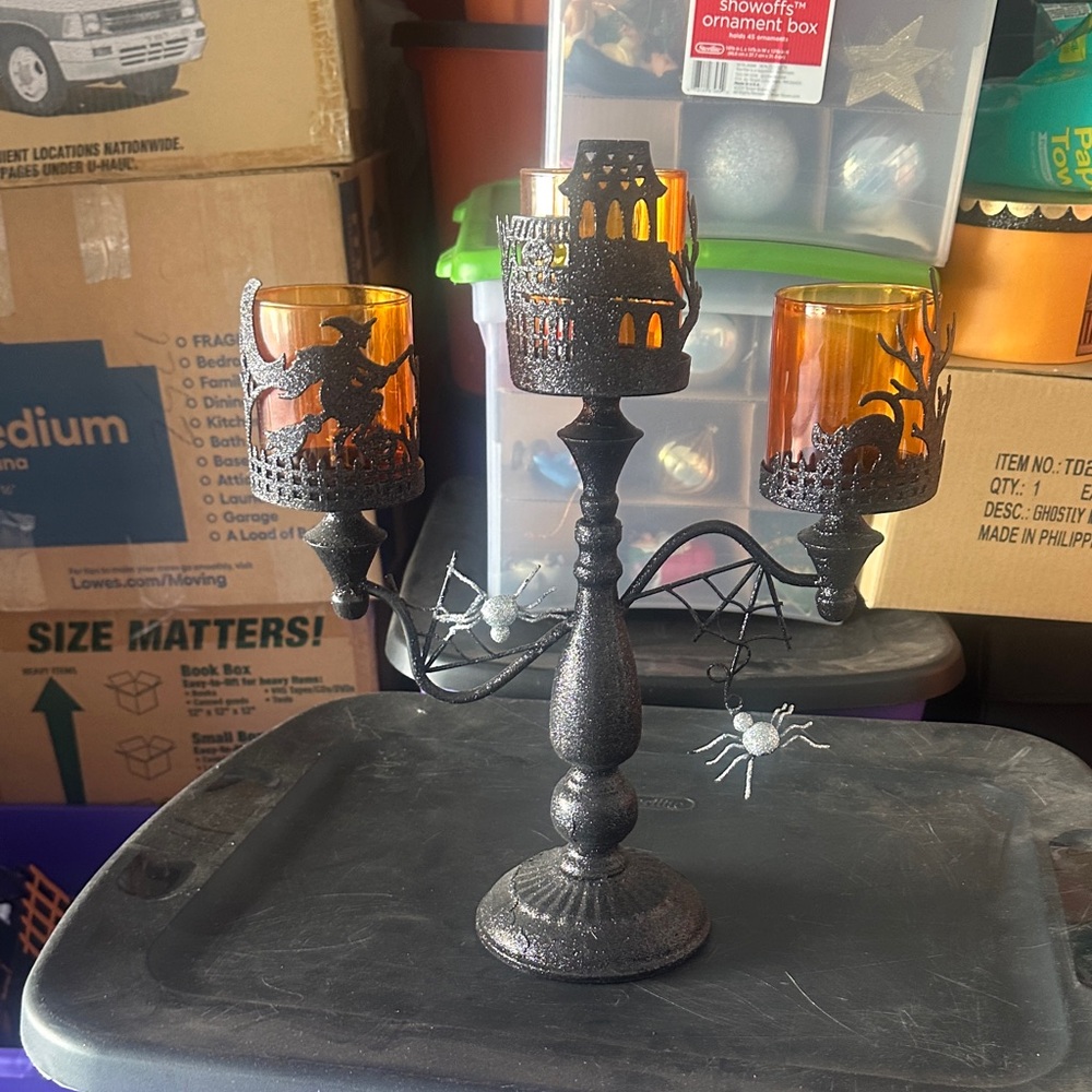 Spooky Black and Orange Halloween Candelabra
